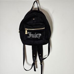 Juicy Couture Y2K Black Velvet Mini Backpack Rhinestone Gold Zippers